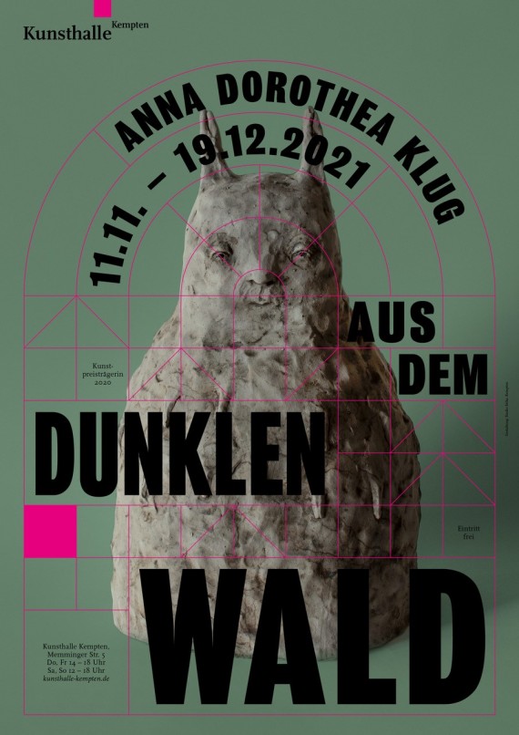 Ausstellungsplakat Anna Dorothea Klug mit eulenähnlichem Tonwesen